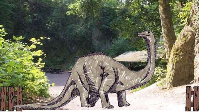 Dinosaur at Nassenplatz, Siebengebirge (collage)